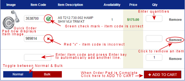 Enhanced Quick Order Pad Normal Mode Image
